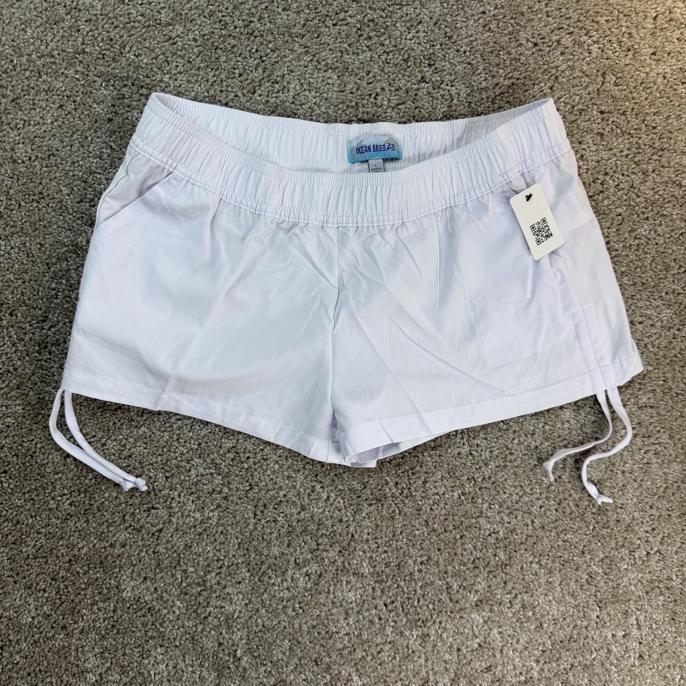 Ocean Breeze Hot Pants Shorts Womens L White Elastic Waist Slash Pockets Summer